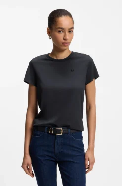 Slim-Fit T-Shirt aus Baumwoll-Seiden-Mix mit Logo-Stickerei