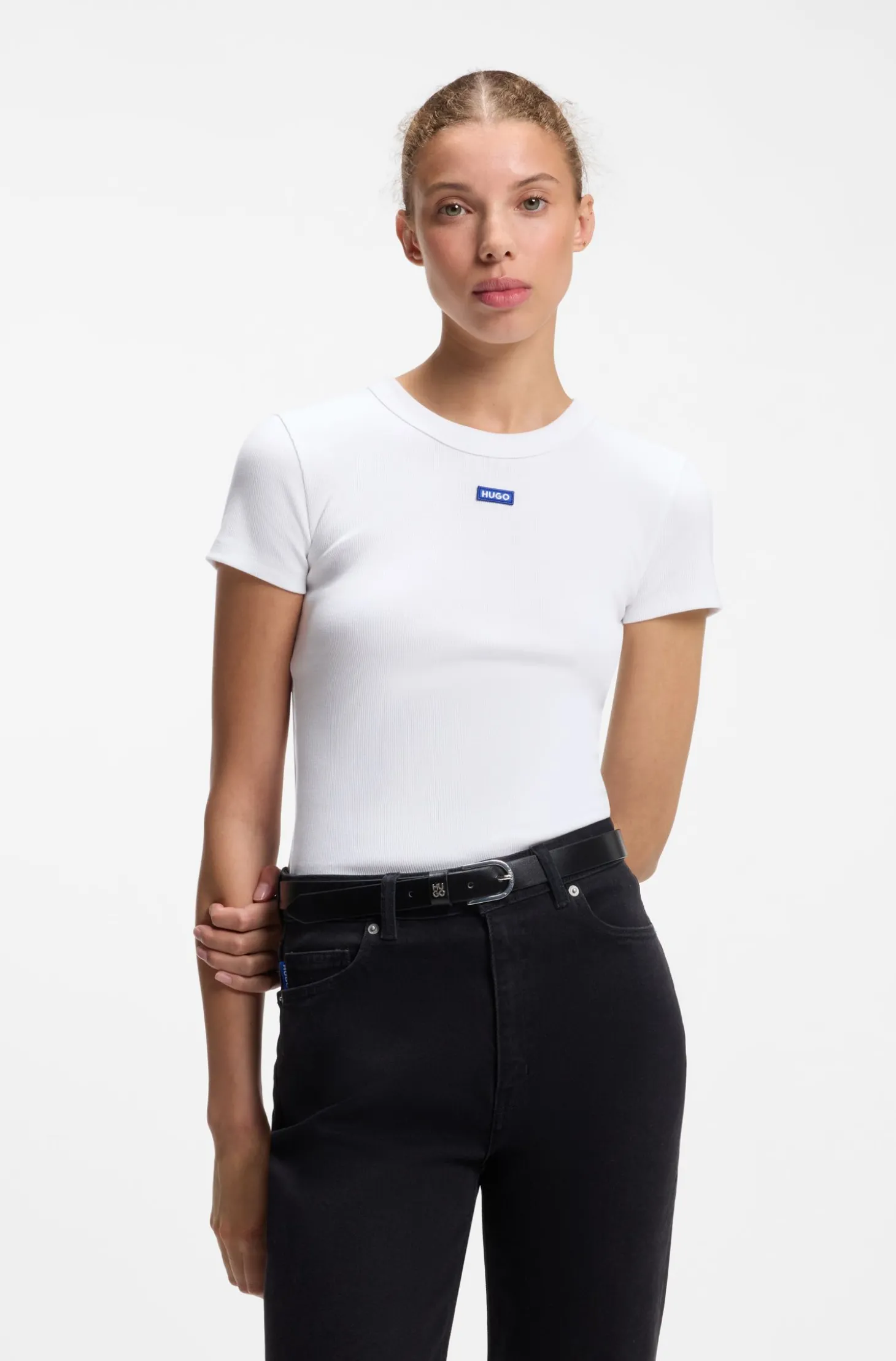 Slim-Fit T-Shirt aus gerippter Stretch-Baumwolle mit Logo