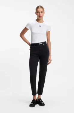 Slim-Fit T-Shirt aus gerippter Stretch-Baumwolle mit Logo