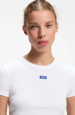 Slim-Fit T-Shirt aus gerippter Stretch-Baumwolle mit Logo