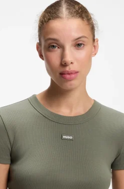 Slim-Fit T-Shirt aus gerippter Stretch-Baumwolle mit Logo