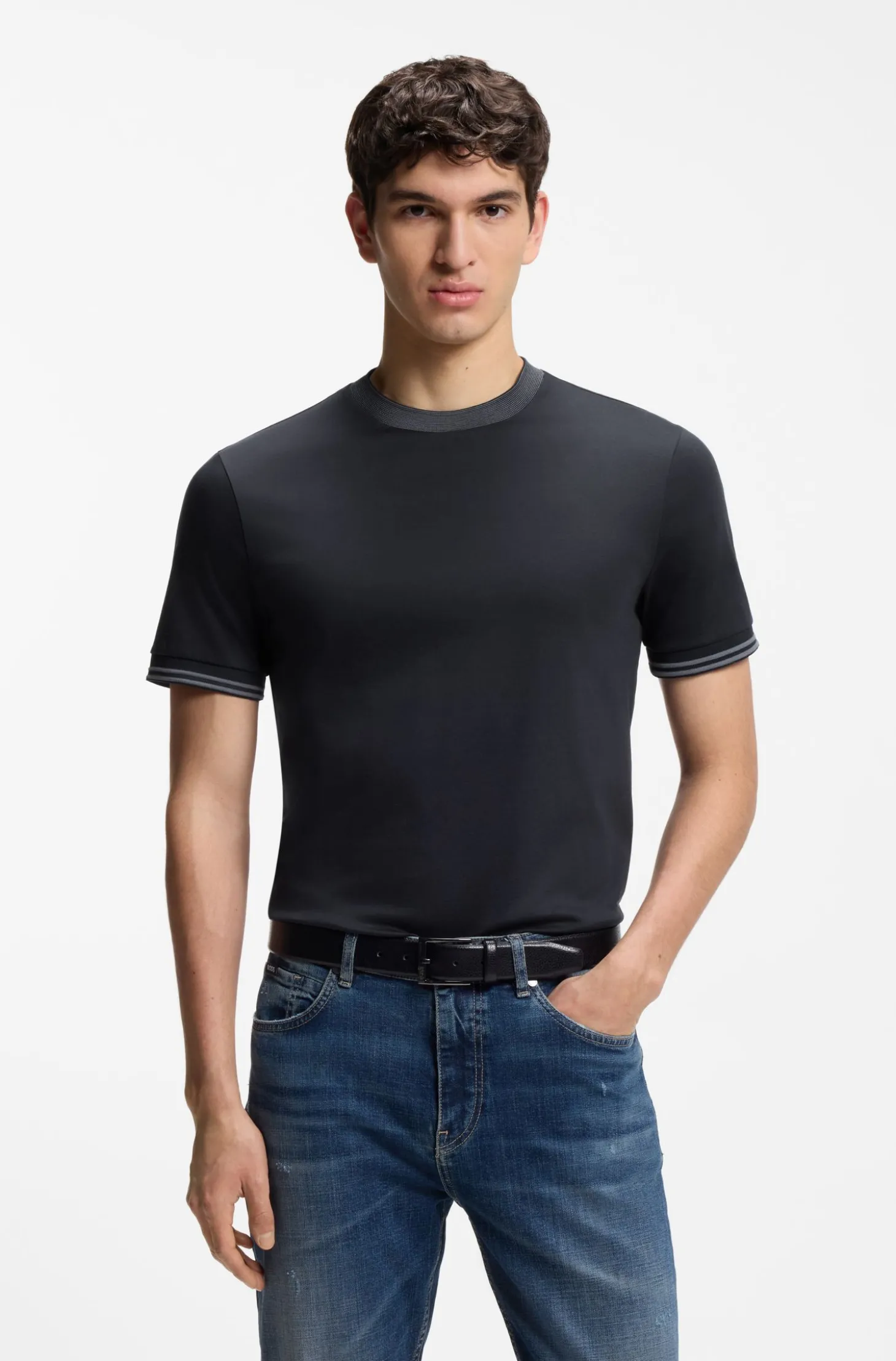 Slim-Fit T-Shirt aus merzerisierter Baumwolle mit Kontrast-Tipping
