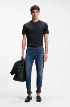 Slim-Fit T-Shirt aus merzerisierter Baumwolle mit Kontrast-Tipping