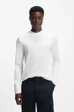 Slim-Fit T-Shirt aus merzerisierter Baumwolle mit Stehkragen