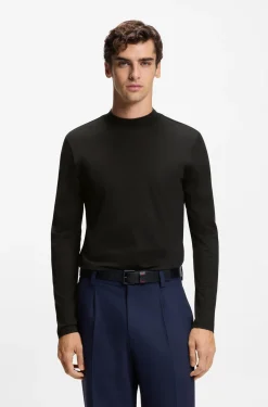 Slim-Fit T-Shirt aus merzerisierter Baumwolle mit Stehkragen