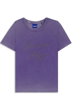 Slim-Fit T-Shirt aus Stretch-Baumwolle mit Strass-Logo