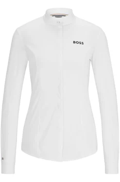 Slim-Fit Turnierbluse für den Reitsport aus Material-Mix