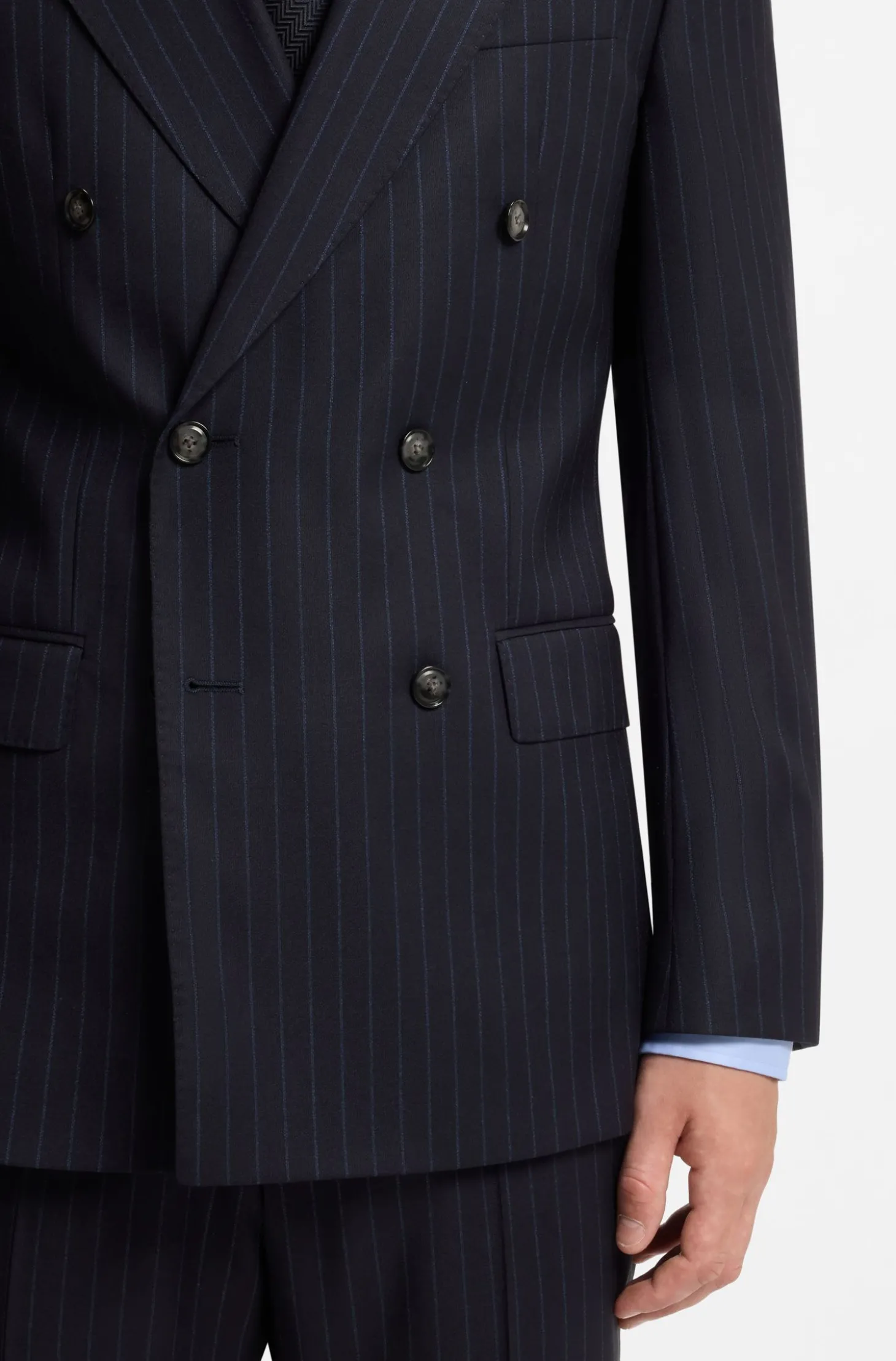 Slim-Fit Zweiteiler aus gestreifter Stretch-Wolle