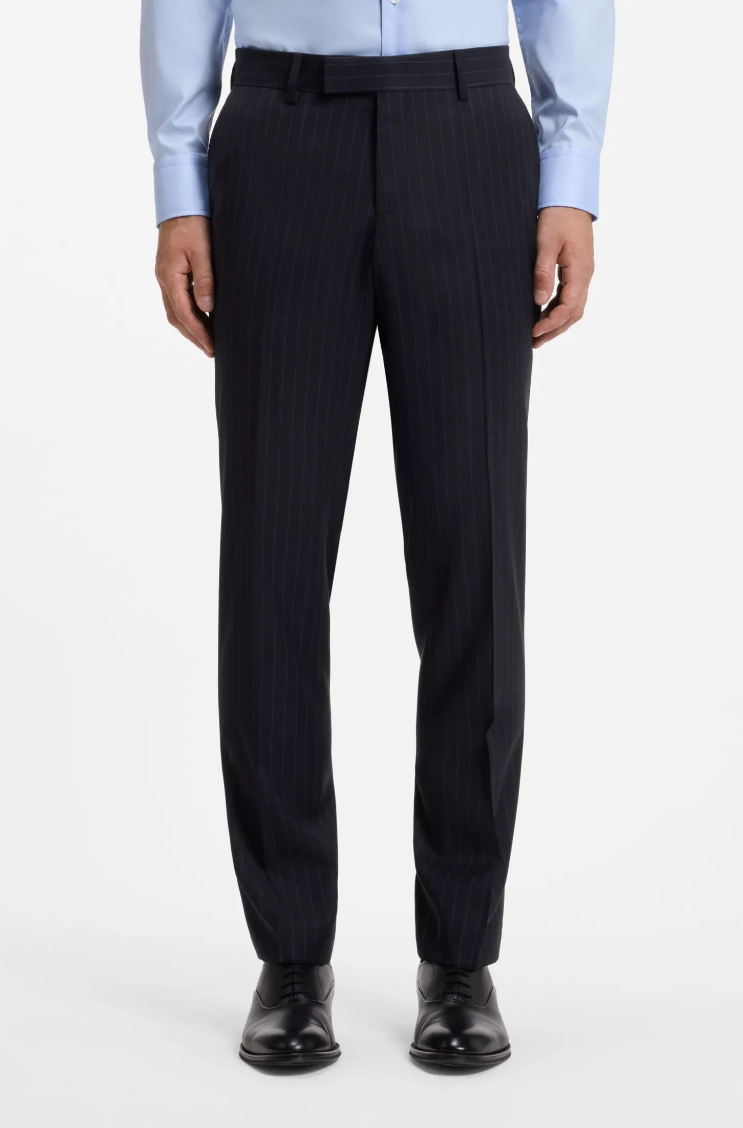 Slim-Fit Zweiteiler aus gestreifter Stretch-Wolle