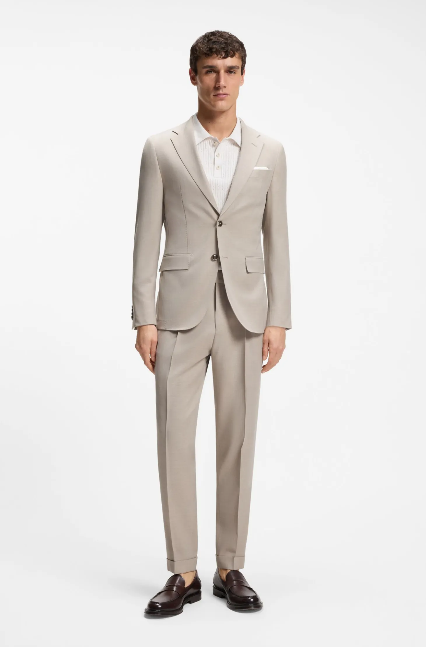 Slim-Fit Zweiteiler aus Woll-Mix mit Seide