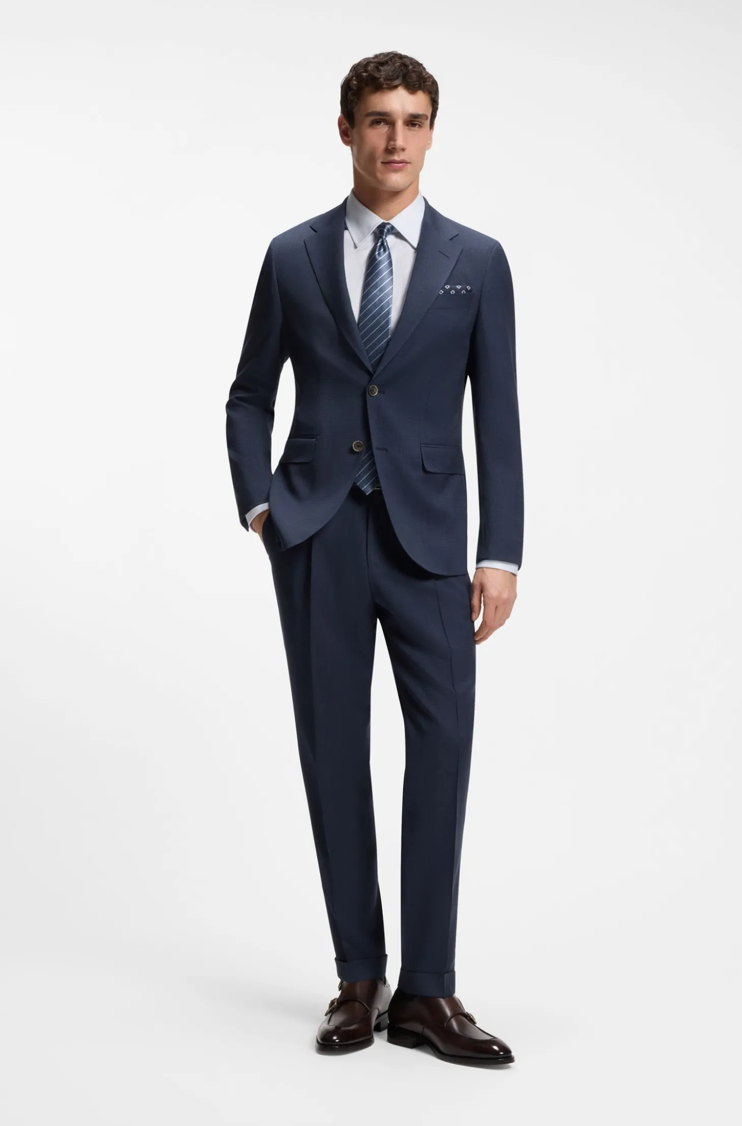 Slim-Fit Zweiteiler aus Woll-Mix mit Seide