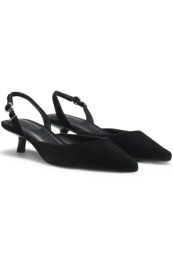 Slingbacks aus Veloursleder mit Pfennigabsatz