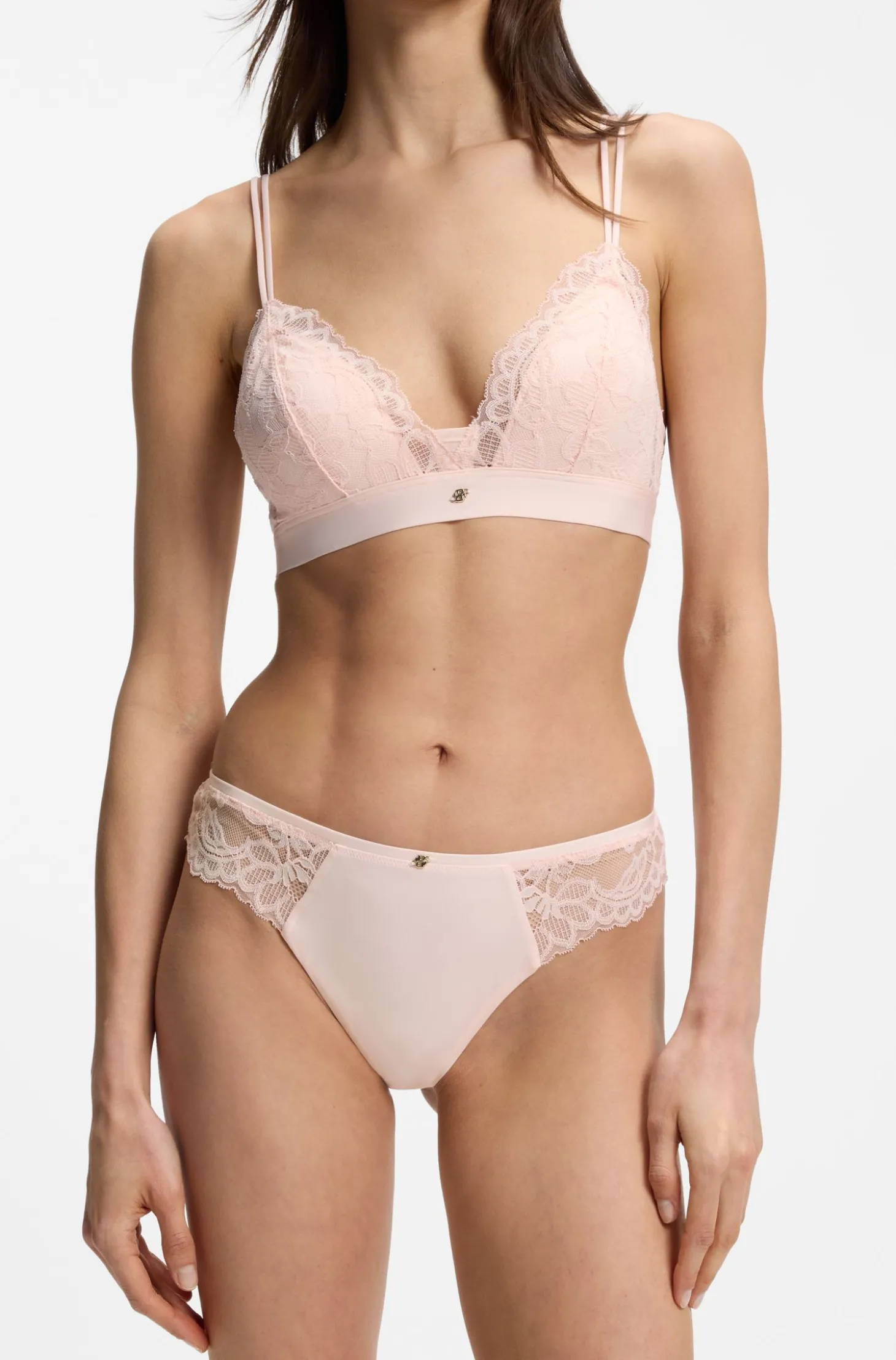 Slip aus Spitze mit plissiertem Mesh und goldenem Anhänger