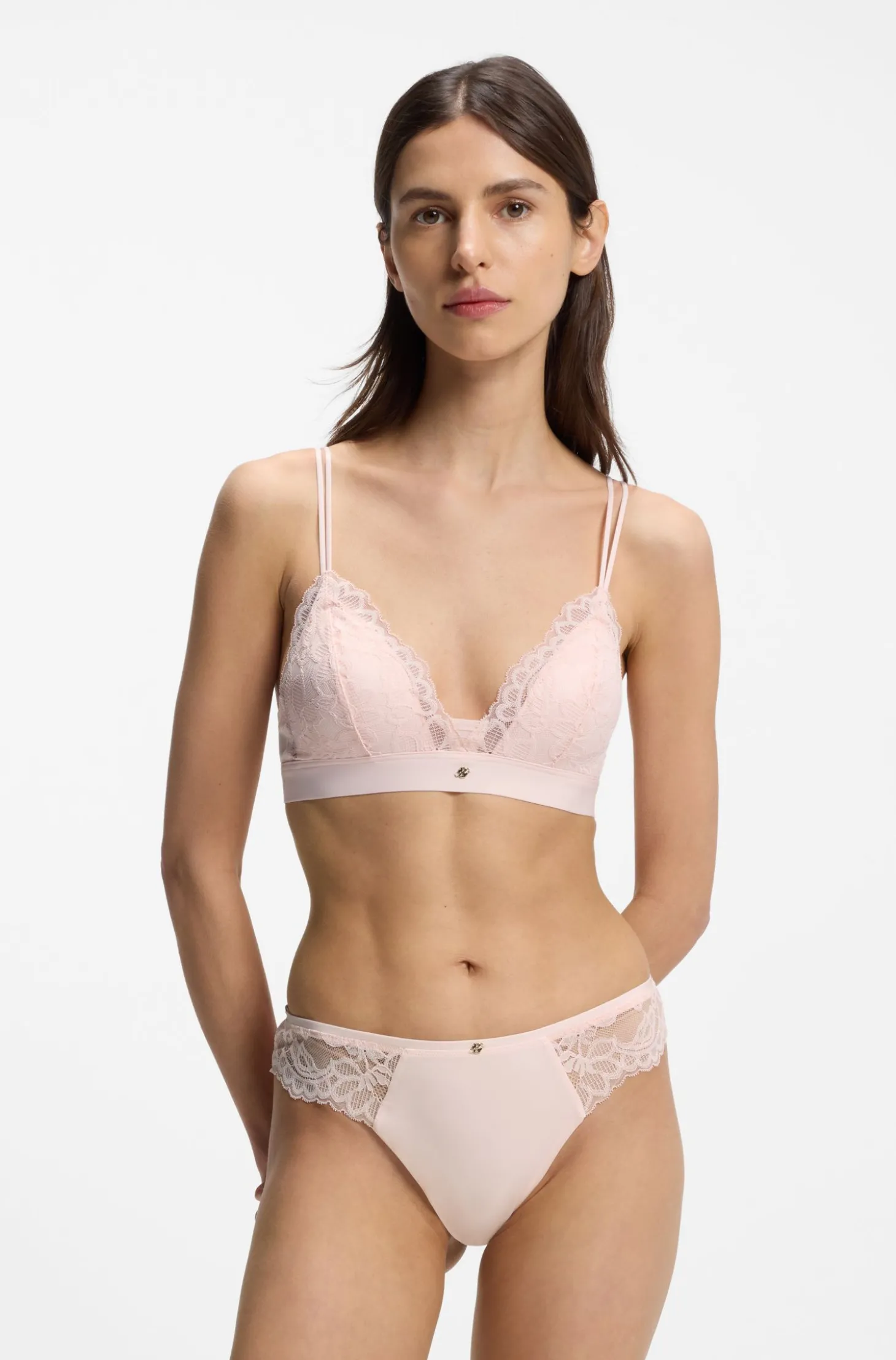 Slip aus Spitze mit plissiertem Mesh und goldenem Anhänger