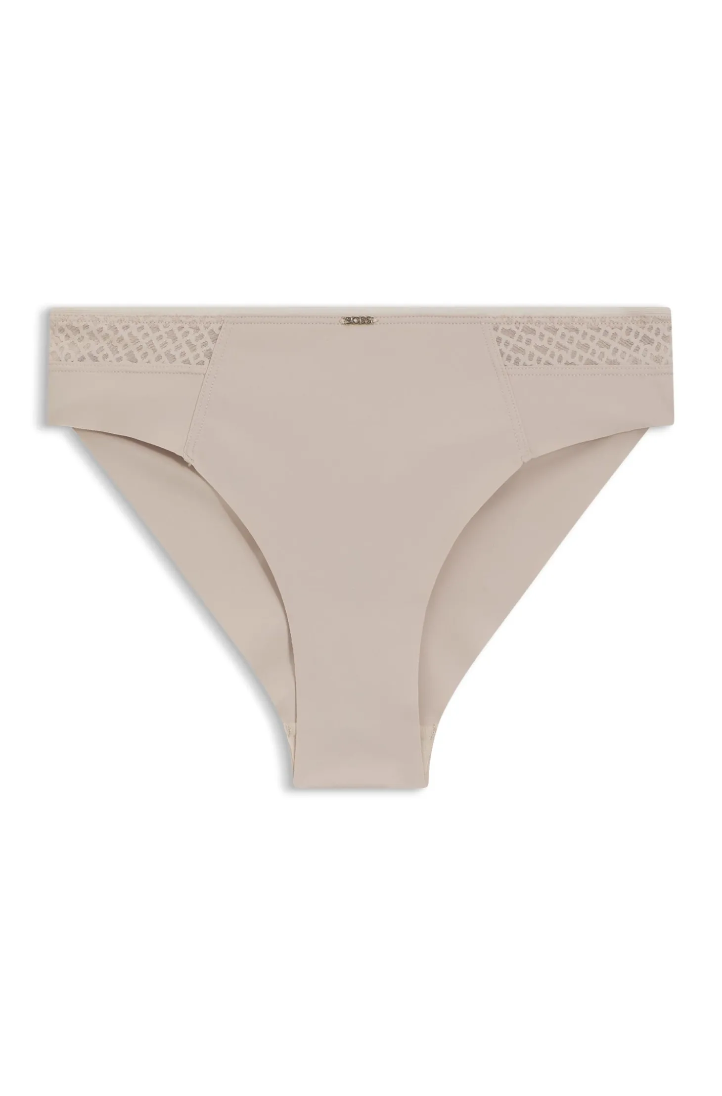 Slip mit niedriger Bundhöhe, goldfarbener Plakette und Monogramm-Spitze