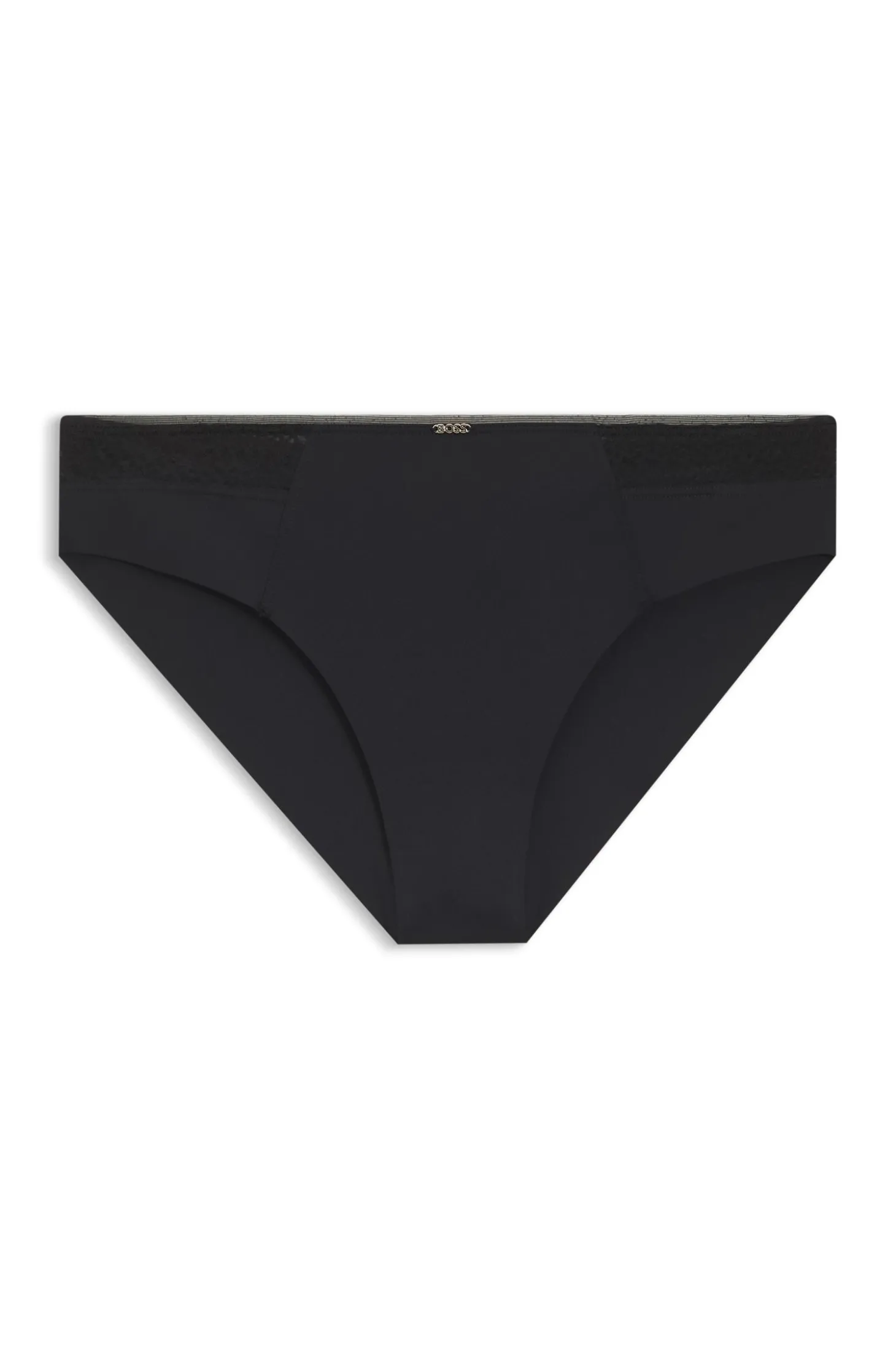 Slip mit niedriger Bundhöhe, goldfarbener Plakette und Monogramm-Spitze