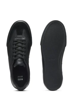 Sneakers aus genarbtem Kunstleder mit Besätzen aus echtem Leder