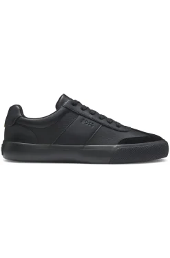 Sneakers aus genarbtem Kunstleder mit Besätzen aus echtem Leder