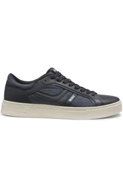 Sneakers aus Kunstleder mit Details in Denim-Optik
