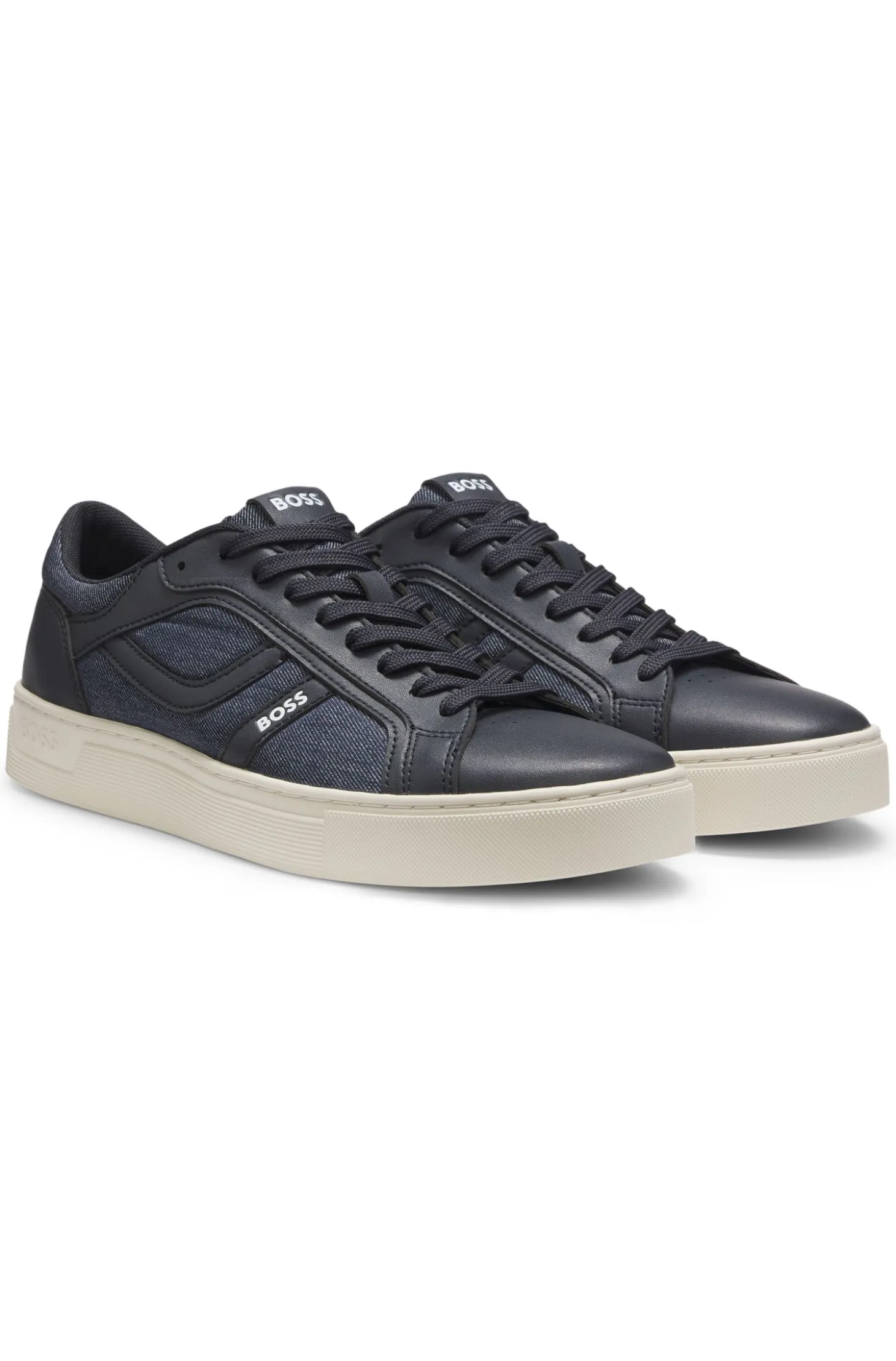 Sneakers aus Kunstleder mit Details in Denim-Optik
