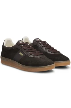 Sneakers aus Leder und Veloursleder mit Details im Python-Print
