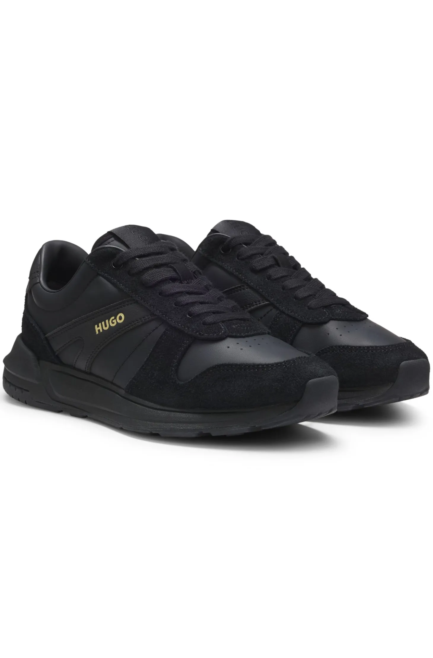 Sneakers aus Veloursleder mit goldfarbenem Folien-Logo