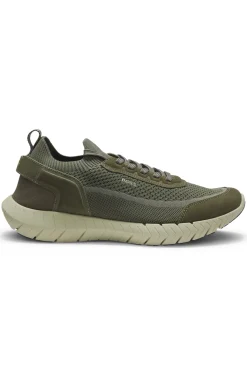Sneakers aus Veloursleder mit Stricksocke und Schnürung