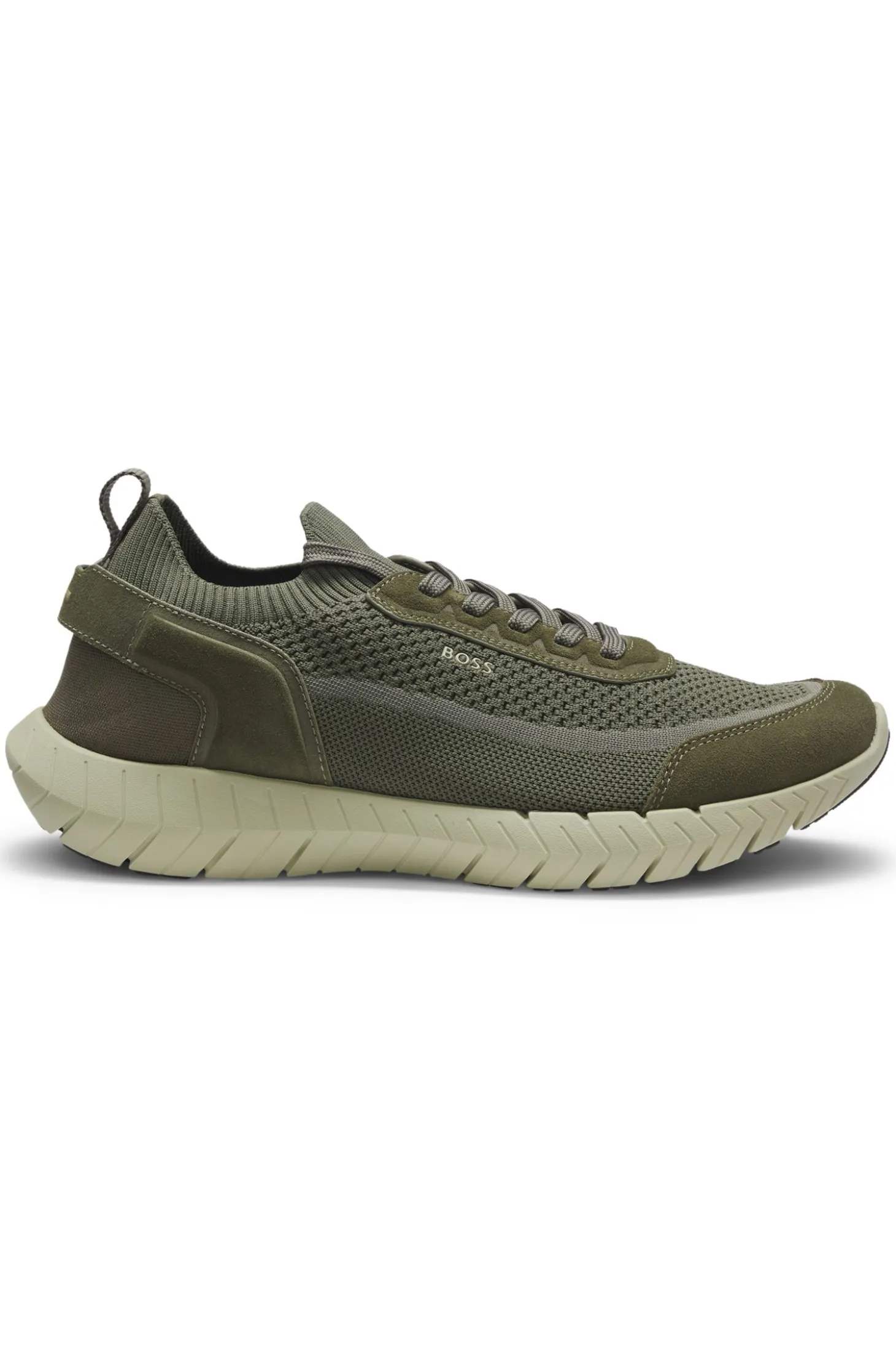 Sneakers aus Veloursleder mit Stricksocke und Schnürung