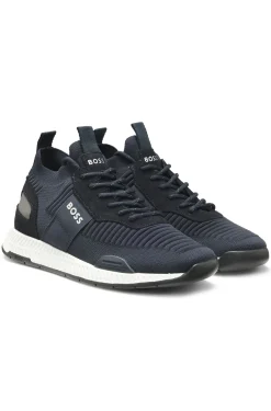 Sneakers aus verschiedenen Materialien mit gestricktem Obermaterial und Veloursleder-Details