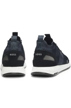 Sneakers aus verschiedenen Materialien mit gestricktem Obermaterial und Veloursleder-Details