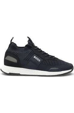 Sneakers aus verschiedenen Materialien mit gestricktem Obermaterial und Veloursleder-Details