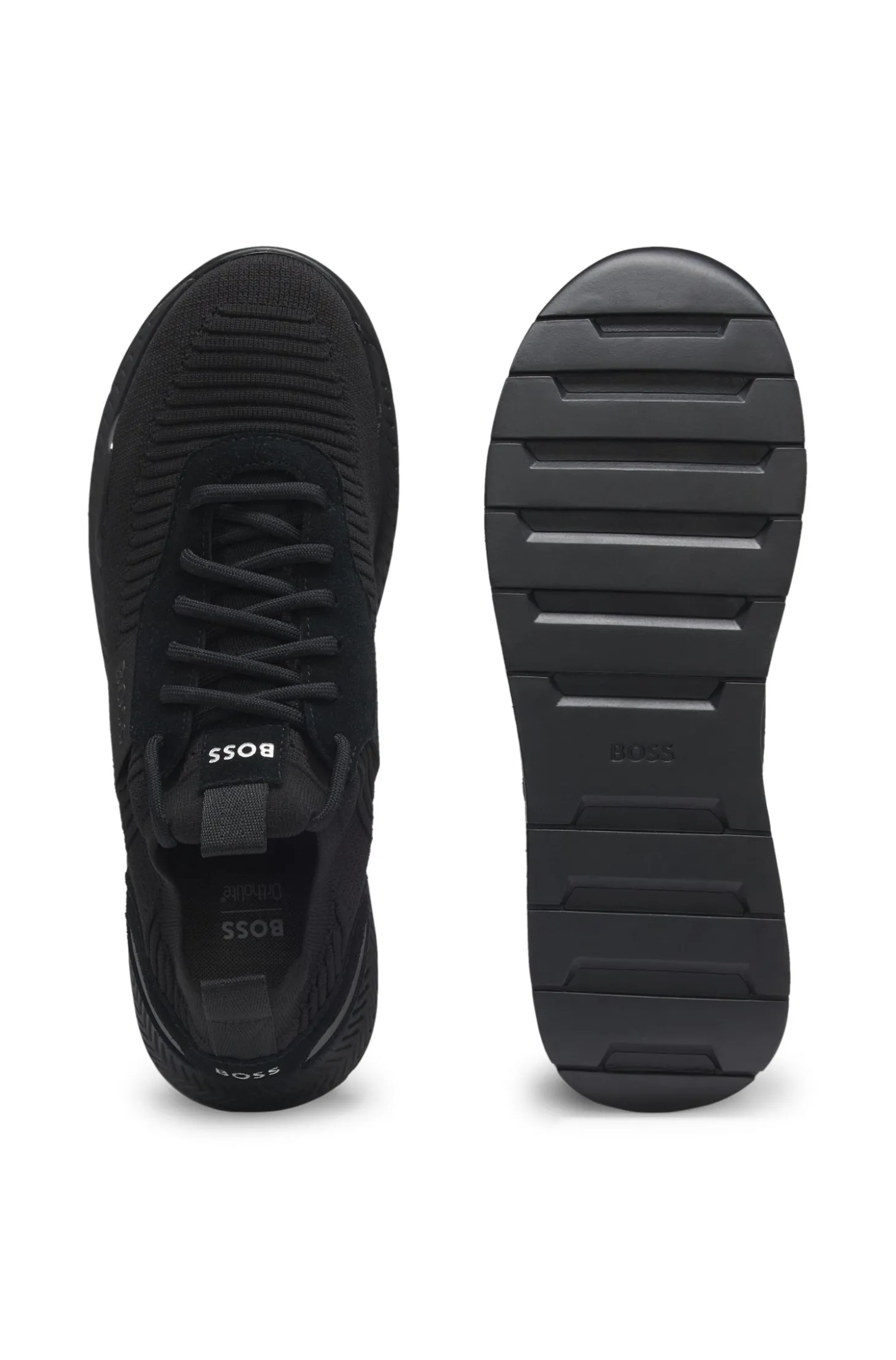 Sneakers aus verschiedenen Materialien mit gestricktem Obermaterial und Veloursleder-Details