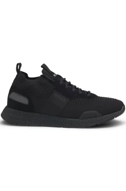 Sneakers aus verschiedenen Materialien mit gestricktem Obermaterial und Veloursleder-Details