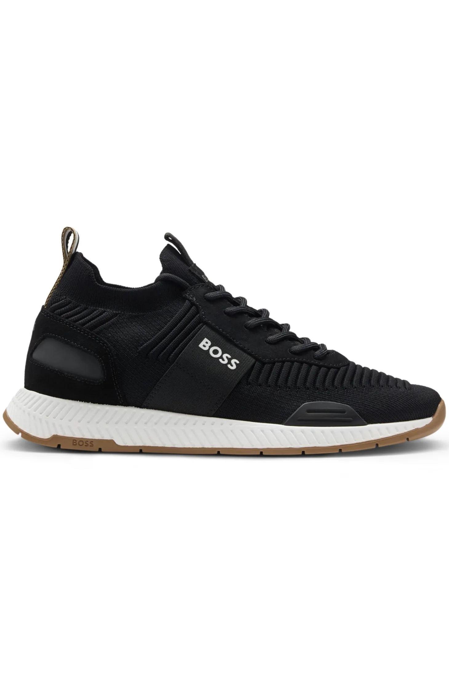Sneakers aus verschiedenen Materialien mit gestricktem Obermaterial und Veloursleder-Details