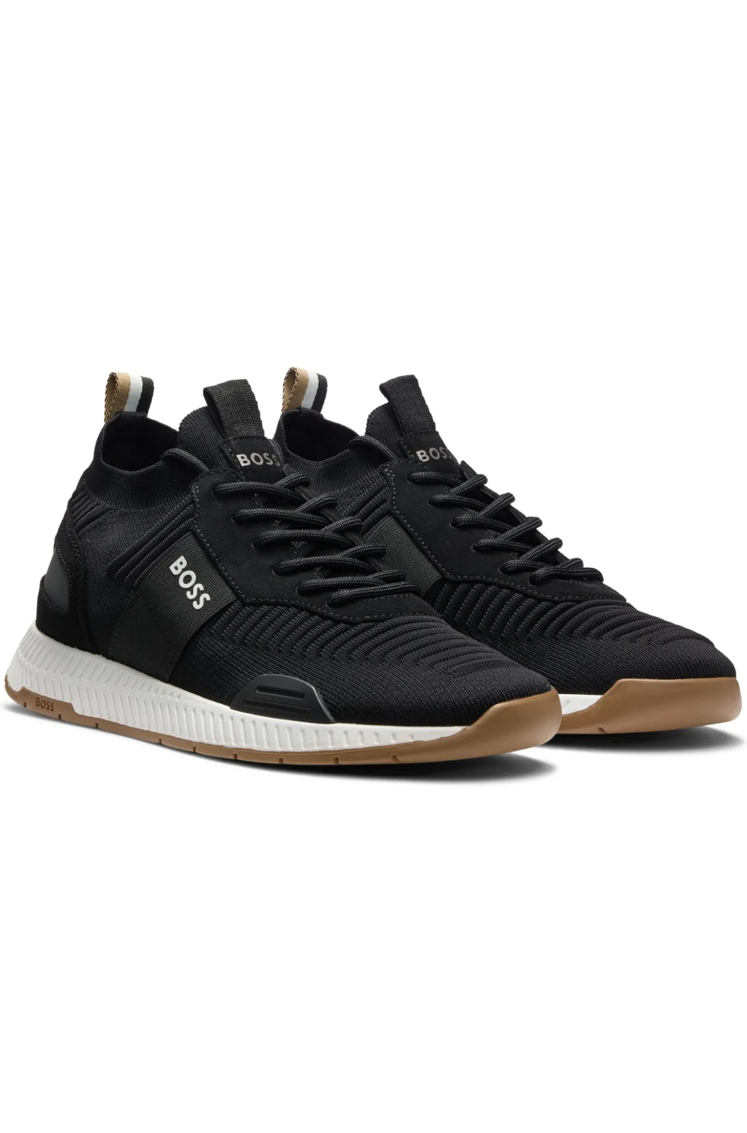 Sneakers aus verschiedenen Materialien mit gestricktem Obermaterial und Veloursleder-Details