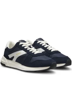 Sneakers mit Veloursleder-Besatz und Logo-Details