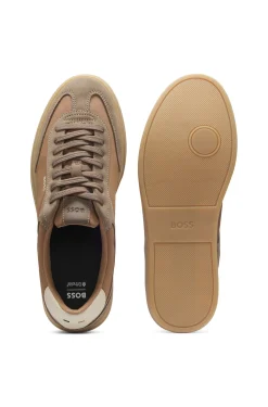 Sneakers mit Veloursleder-Details und Schnürung