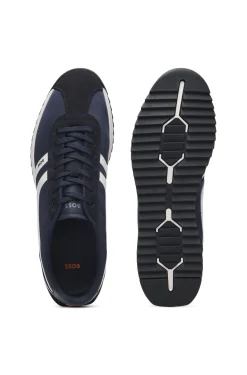 Sneakers mit Veloursleder-Imitat-Details und Logo