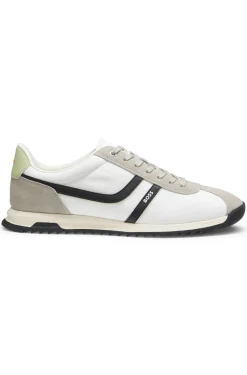 Sneakers mit Veloursleder-Imitat-Details und Logo