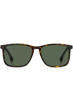 Sonnenbrille aus Acetat mit Havanna-Muster und Gummibügeln