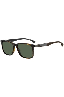 Sonnenbrille aus Acetat mit Havanna-Muster und Gummibügeln