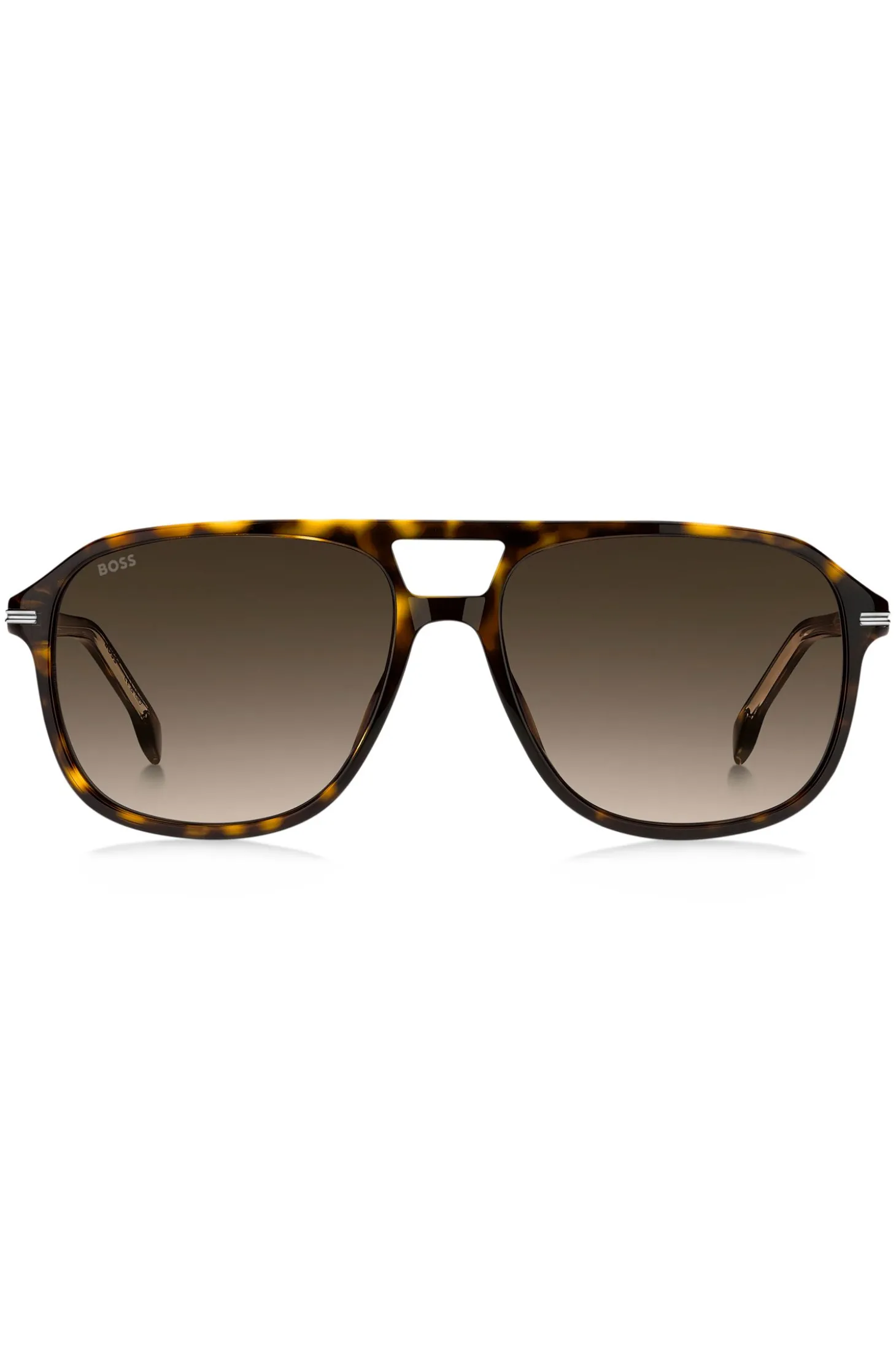 Sonnenbrille aus Acetat mit Havanna-Muster und silberfarbenen Details