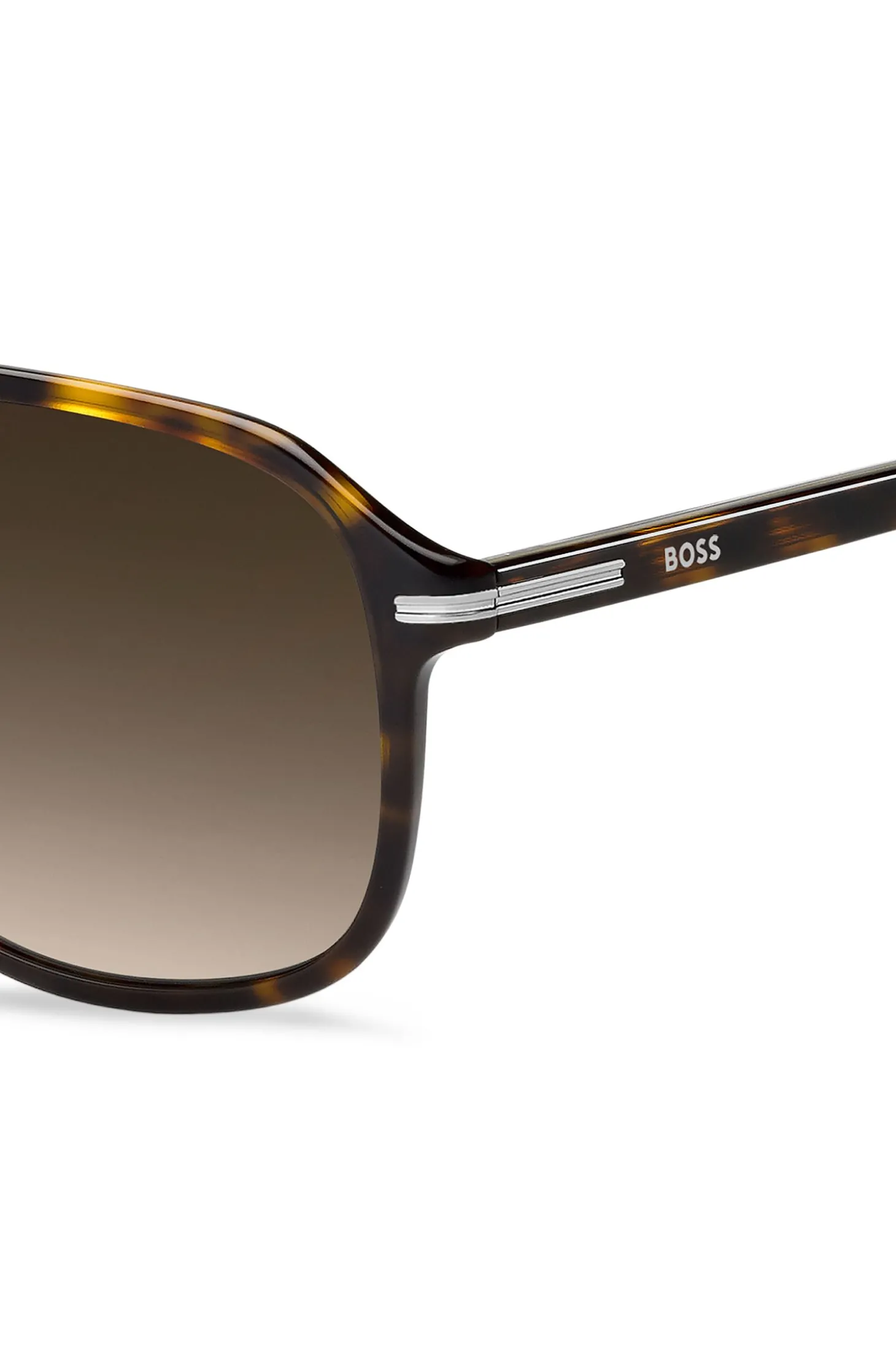 Sonnenbrille aus Acetat mit Havanna-Muster und silberfarbenen Details