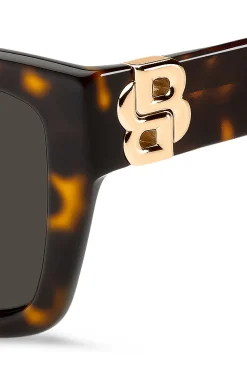 Sonnenbrille aus Acetat mit Havanna-Muster und Double-B-Monogramm