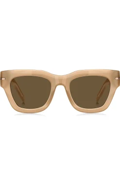 Sonnenbrille aus beigem Acetat mit charakteristischen goldfarbenen Details