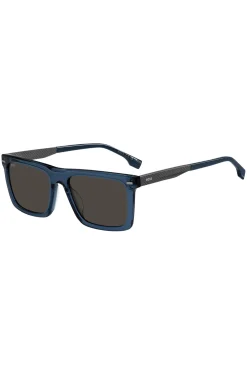 Sonnenbrille aus blauem Acetat mit gemusterten Carbonfaser-Bügeln