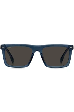 Sonnenbrille aus blauem Acetat mit gemusterten Carbonfaser-Bügeln