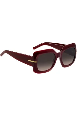 Sonnenbrille aus burgunderrotem Acetat mit goldfarbenen Scharnieren