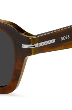Sonnenbrille aus gemustertem Acetat mit silberfarbenen Details