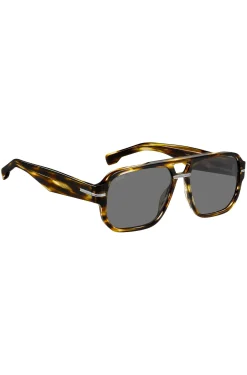 Sonnenbrille aus gemustertem Acetat mit silberfarbenen Details